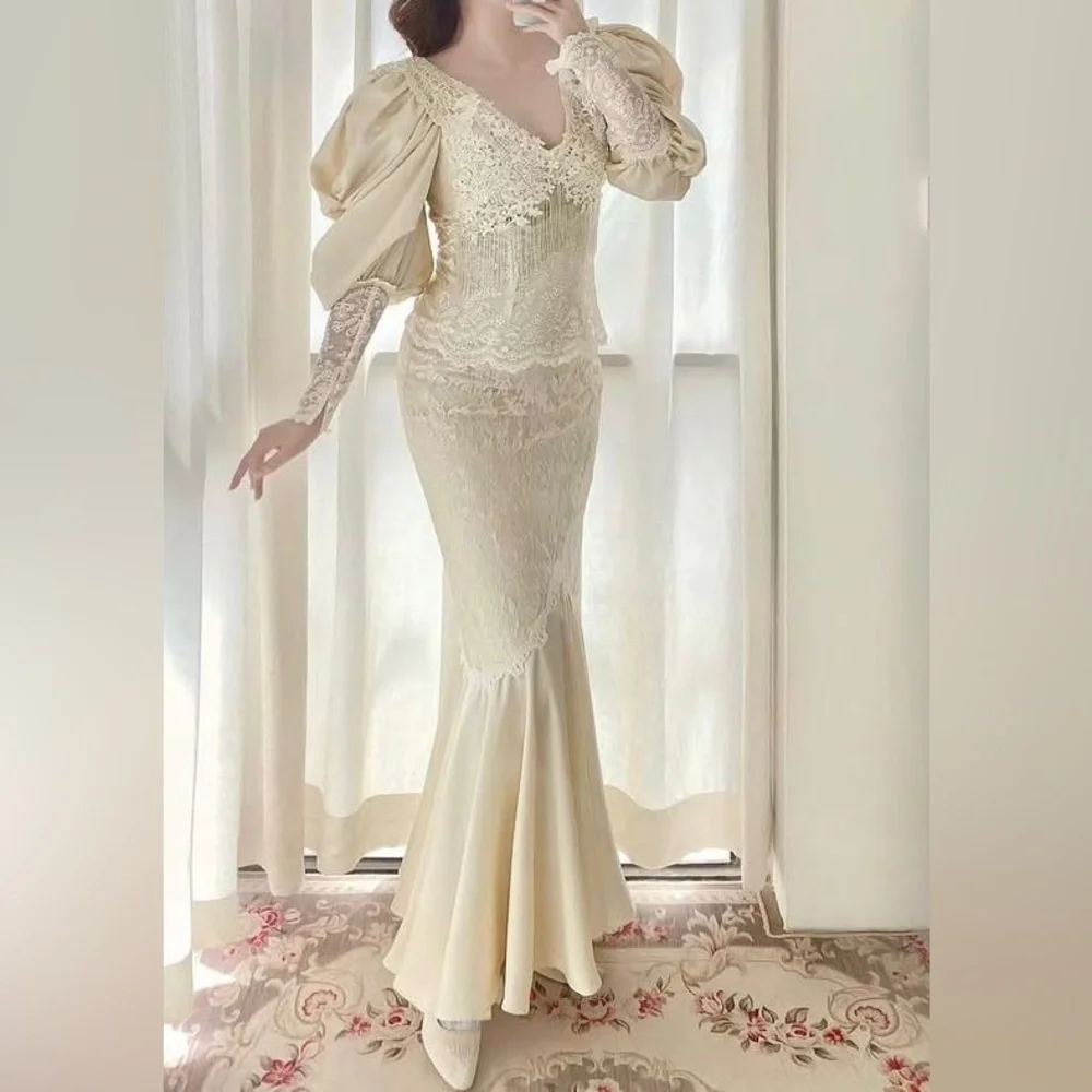 Vintage Cachet Bari Protas cream lace beaded wedding prom formal gown size S - Picture 3 of 14